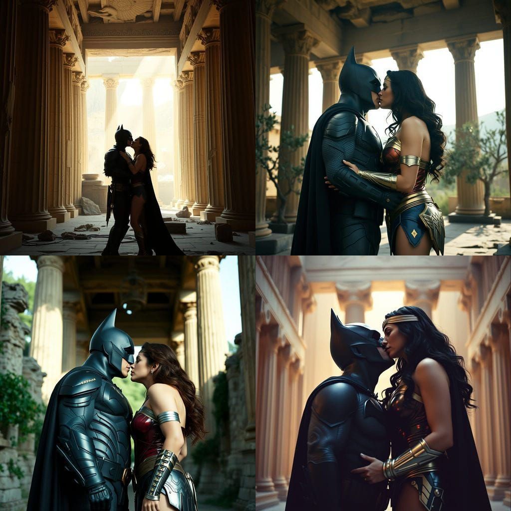 Batman and Wonder Woman Share a Romantic Moment in a Greek T...