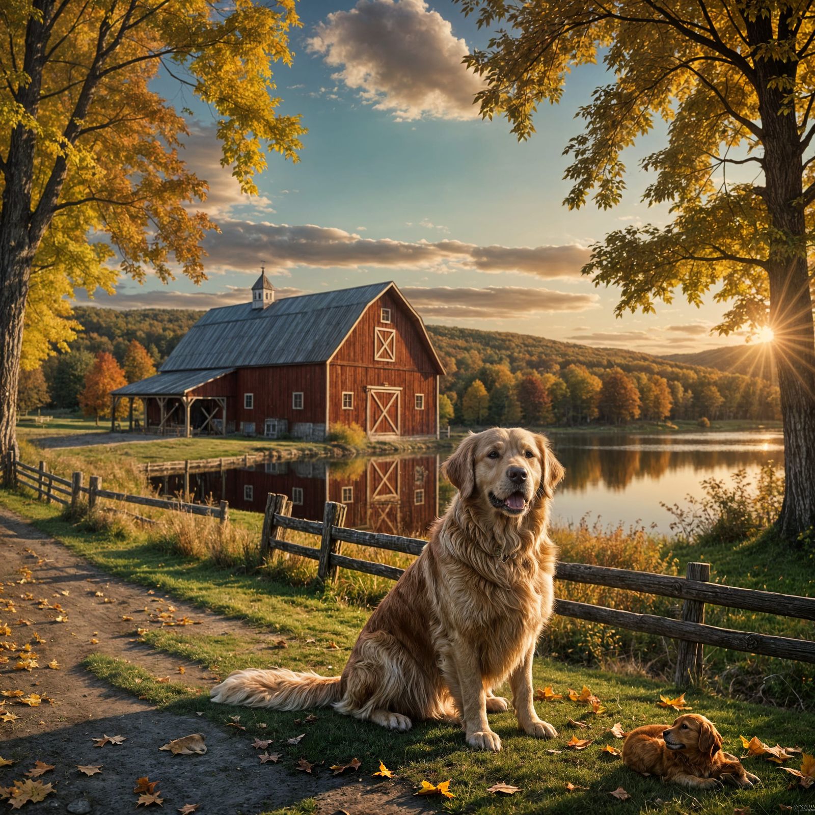 Golden Retriever Autumn Wedding in Vermont: Detailed Matte P...