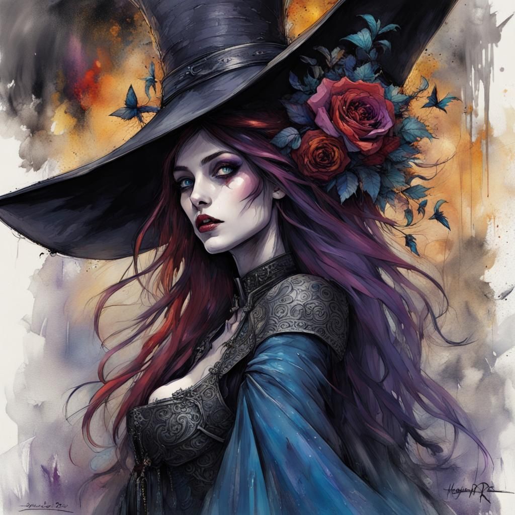 Gothic Witch Queen in Pastel Gouache Style