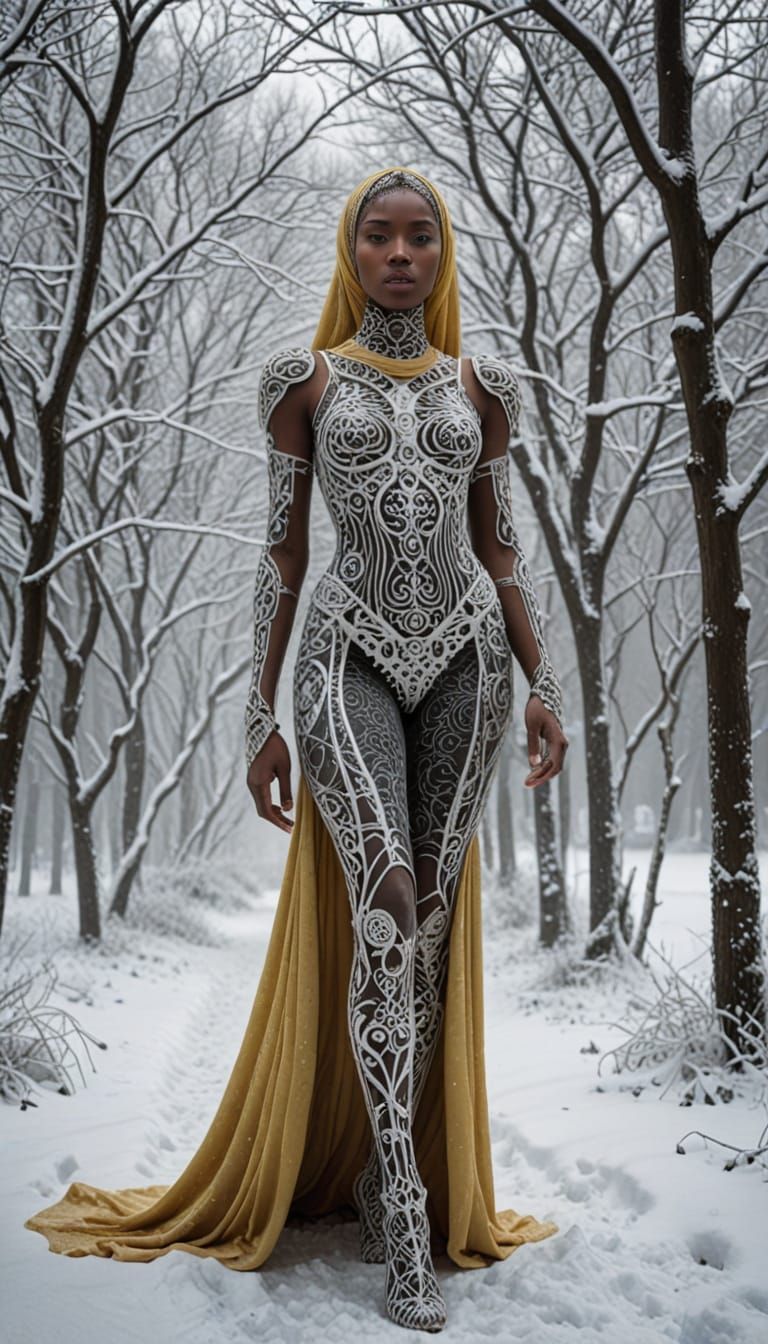 Elegant Dystopian Goddess in Jugendstil Exoskeleton