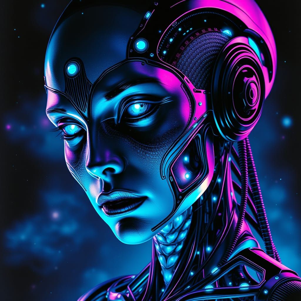 Cyborg Alien Woman Portrait with Bioluminescent Skin