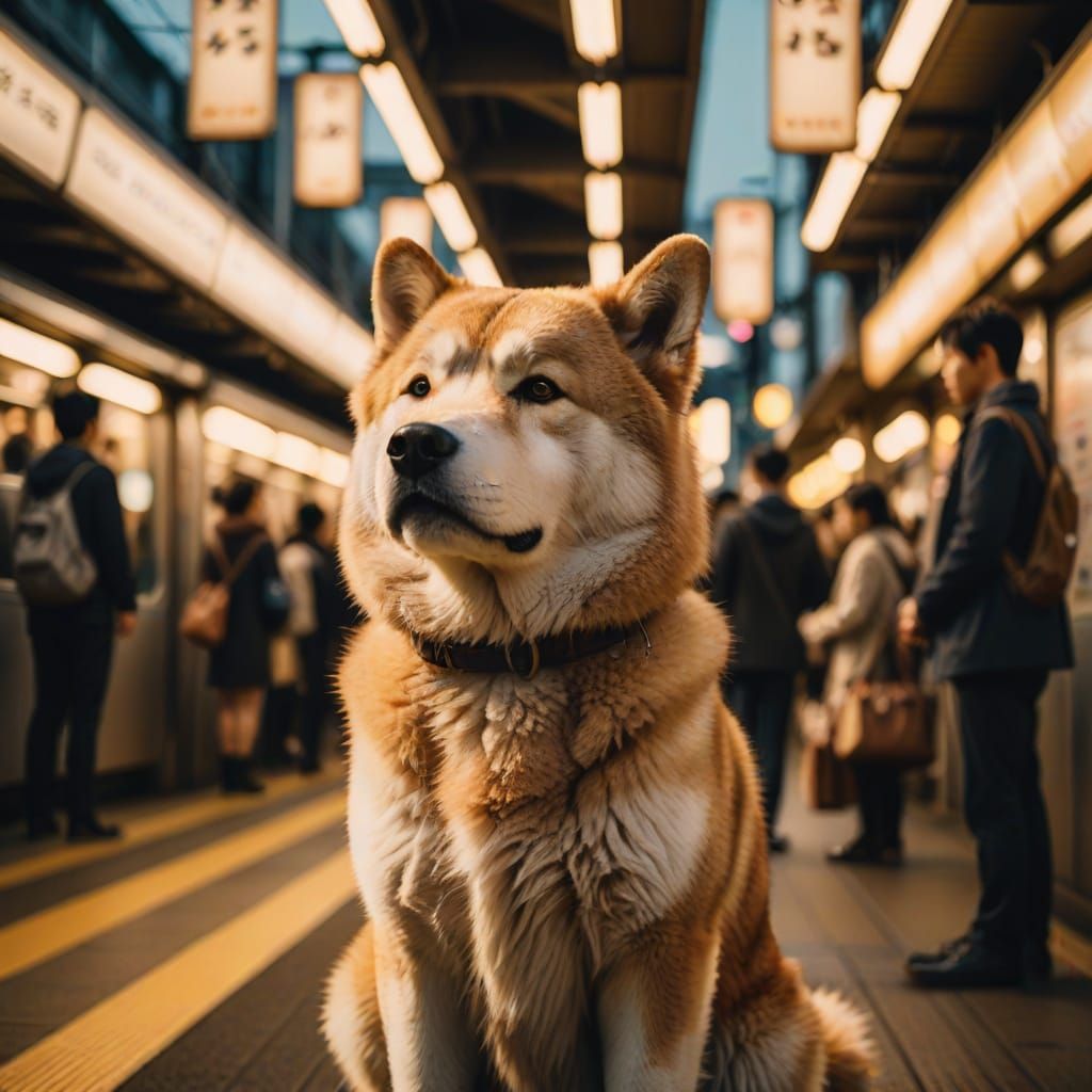 Hachiko at Shibuya Station in Cinematic Style