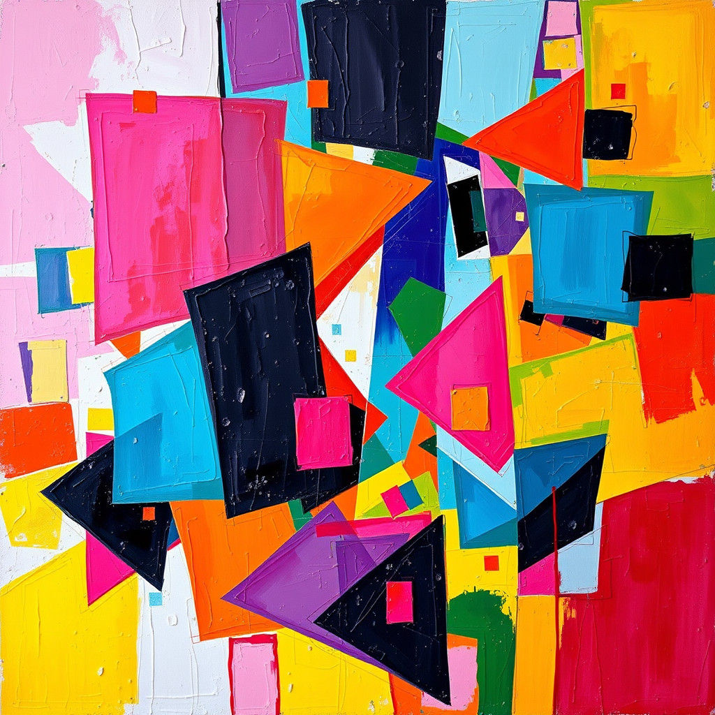 Kaleidoscopic Cubist Shapes in Vibrant Abstract Painting