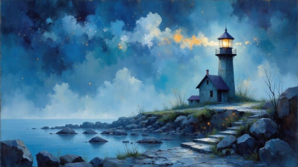 Vintage Lighthouse in Soft Textile Art Style