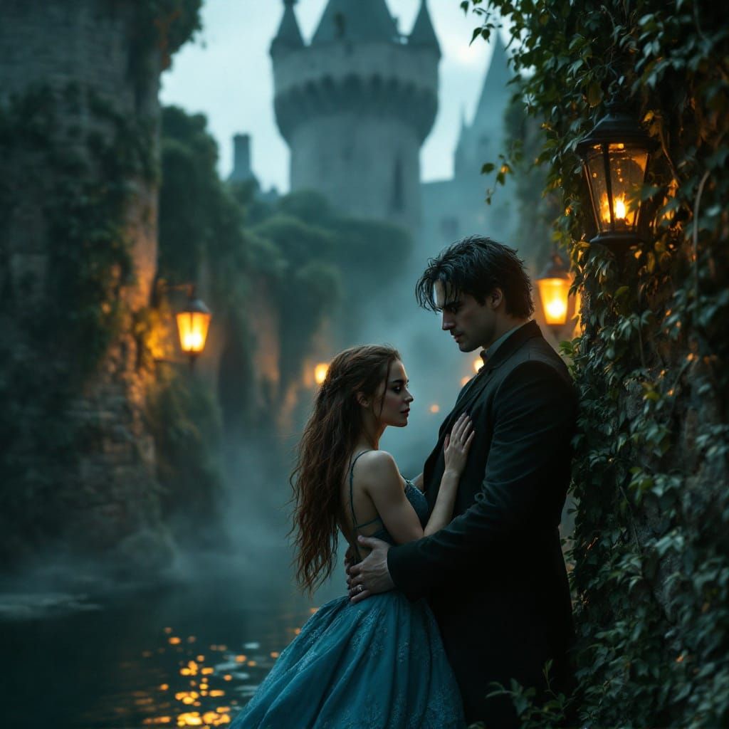 Medieval Castle Scene Under Moonlight