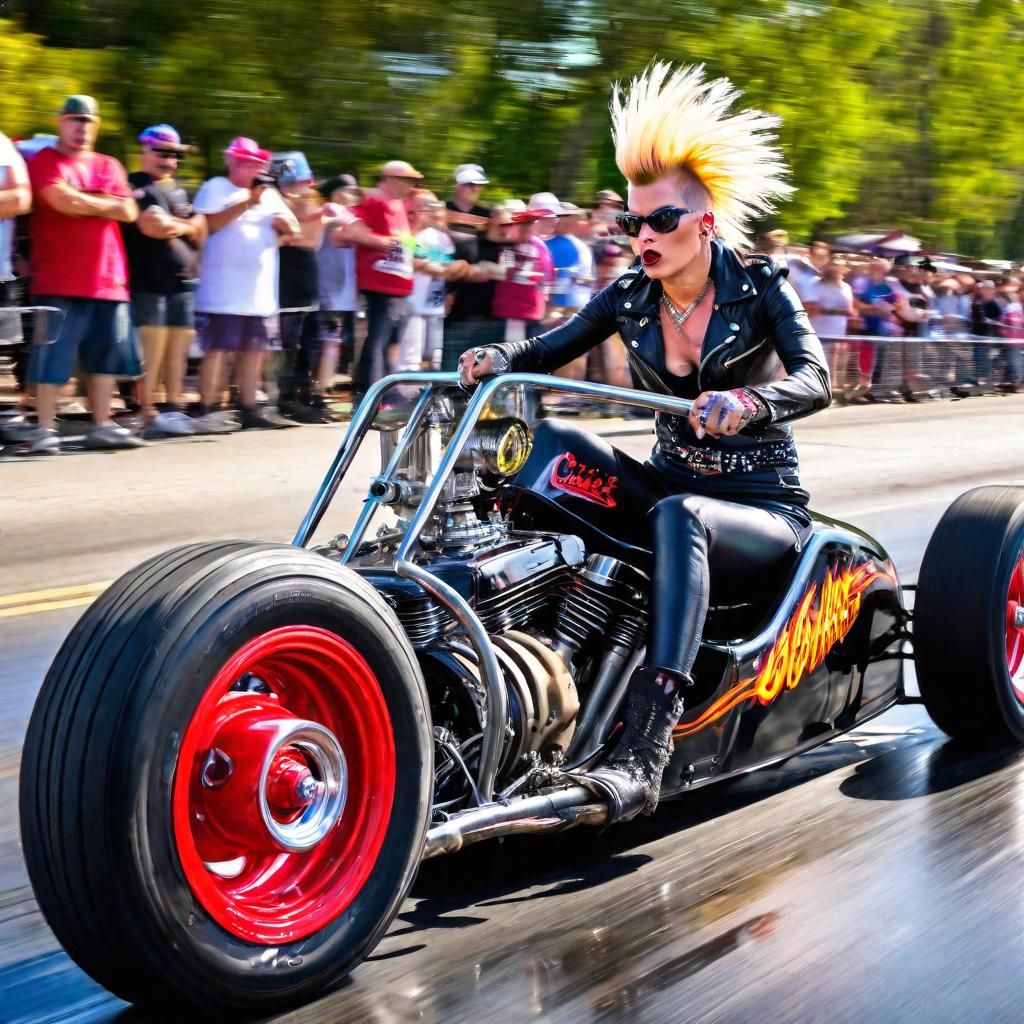Punk Pilot in Hot-Rod Dragster, Anime Style