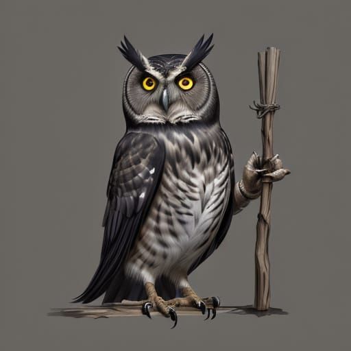 Hootling: Eerie Owl-like Folklore Spirit with Ancient Staff