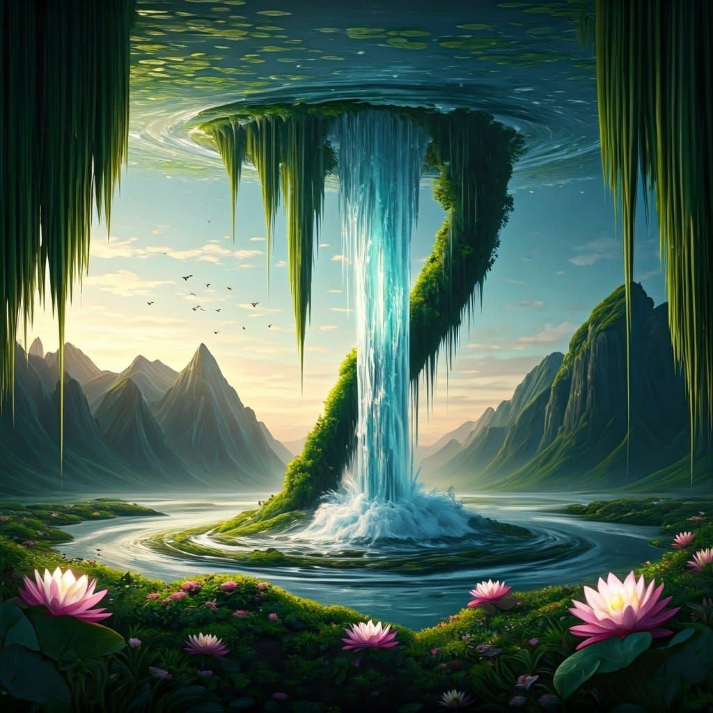 Surreal, Ethereal Landscape of an Inverted Waterfall in Vibr...