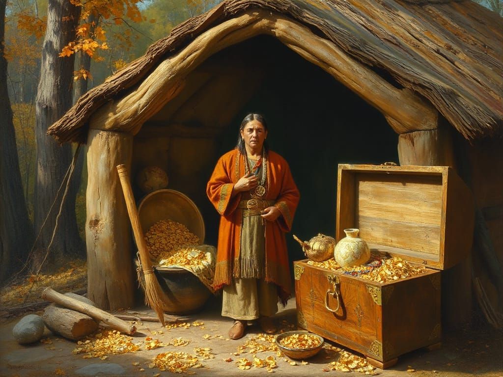Autumnal Treasure Chest Scene as Oil Painting