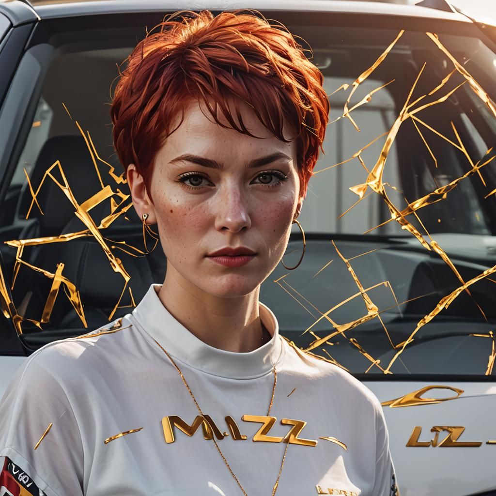 Woman with Red Hair in Front of Gold Lexus: Digital Portrait