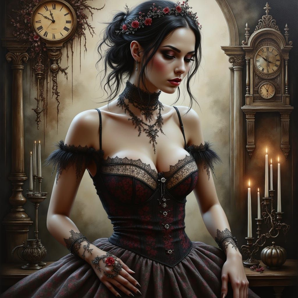 Ethereal Gothic Vampire Bride in Victorian-Era Dreamscape