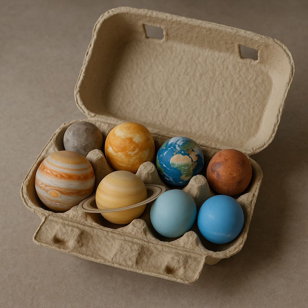 Egg Carton Featuring Miniature Planets