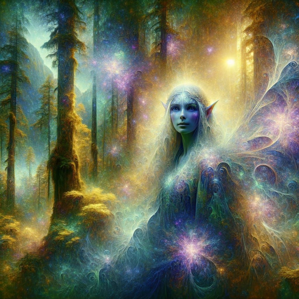 Ethereal Elf in Hoh Rainforest: Visionary Art