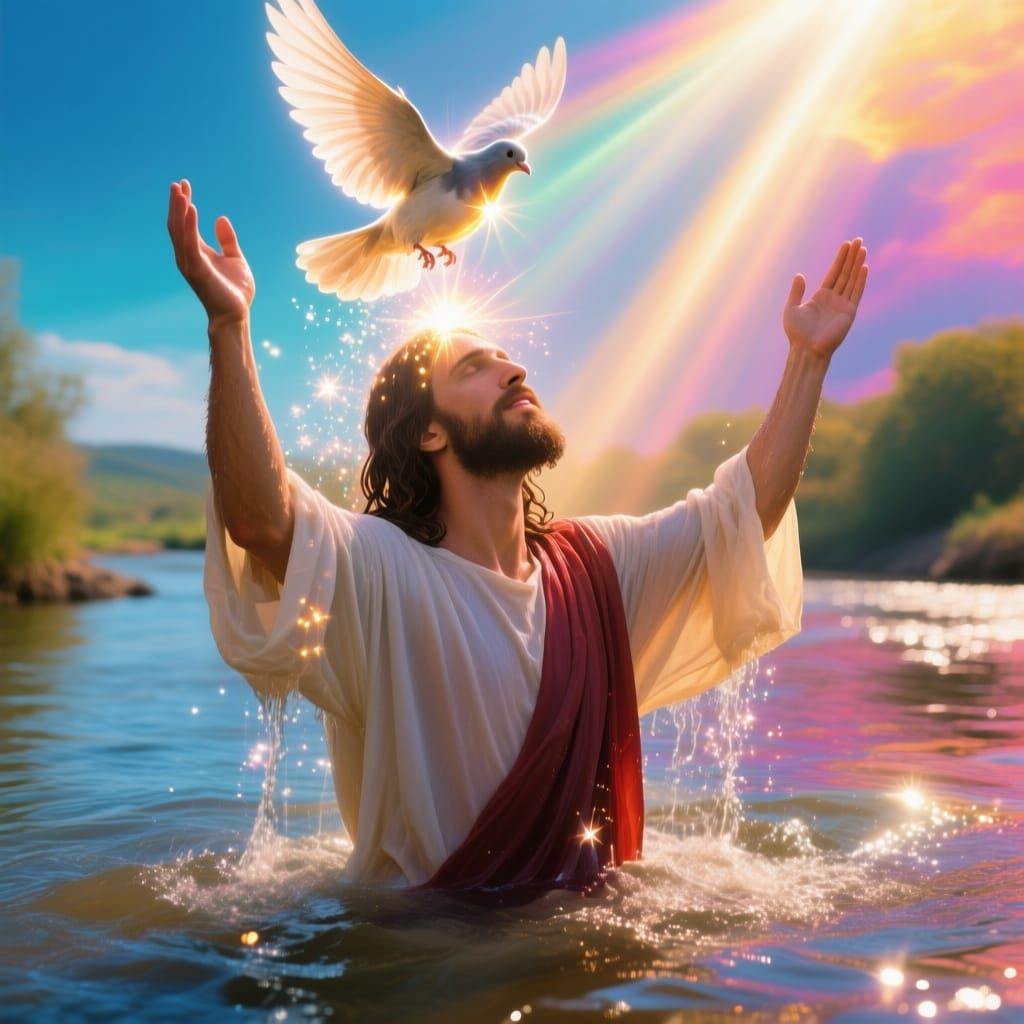 Jesus Baptized With Divine Light and Dove Descending