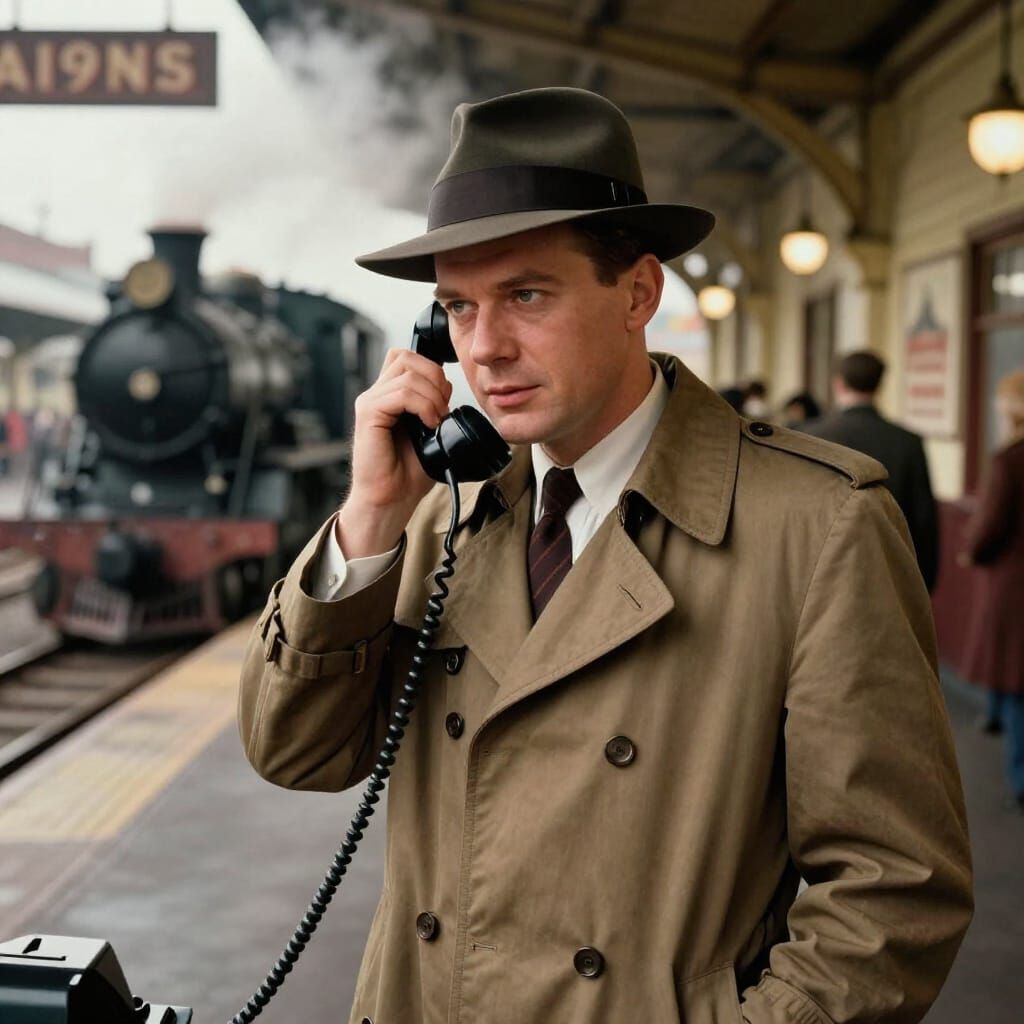 1950s Reporter in Vintage Train Station