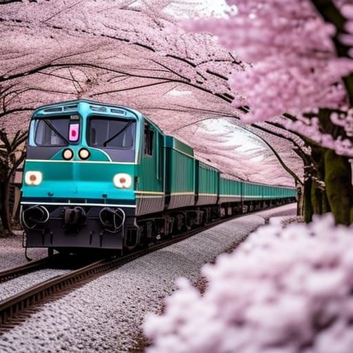 Sakura Corridor Train in Hyperrealistic Photography