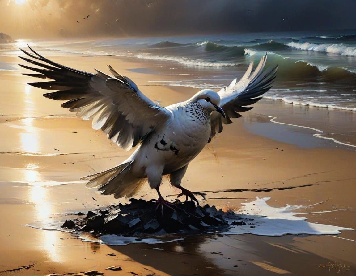 Dove in Dramatic Light on the Beach