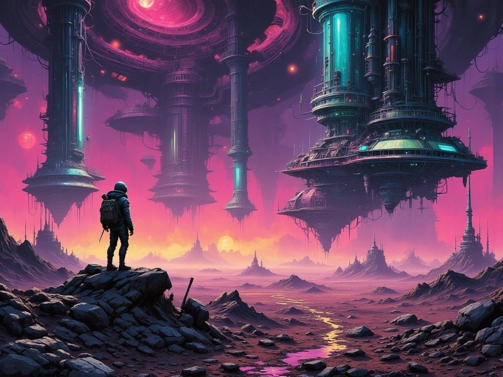 Astronaut in Abandoned Sci-Fi Landscape