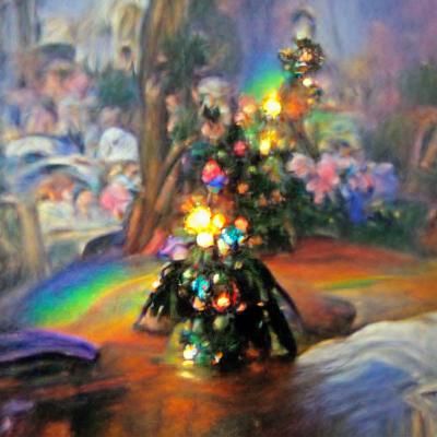 Iridescent Christmas Tree on Christmas Morning
