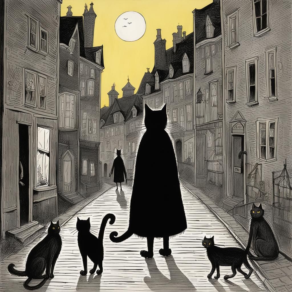 Black Cat in Burtonesque Town
