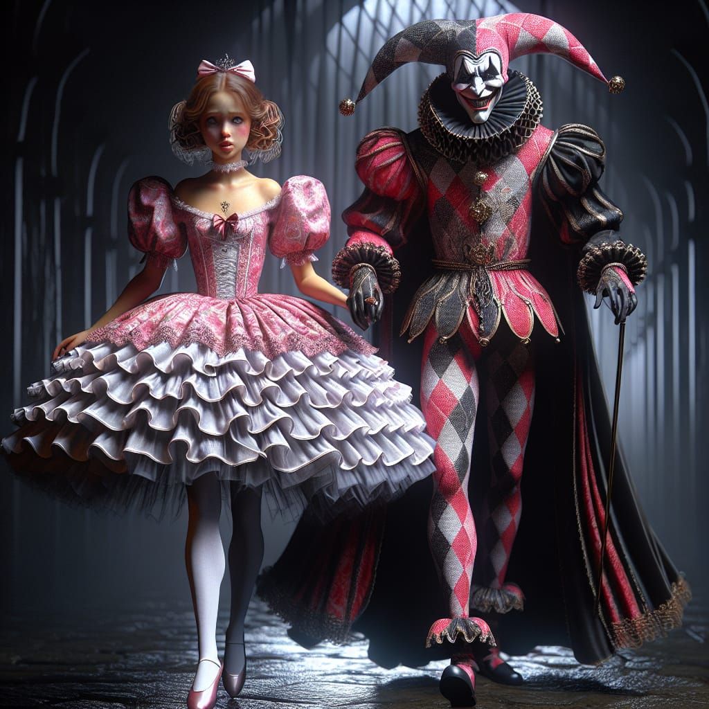 Princess and Jester in Dark Dungeon Setting