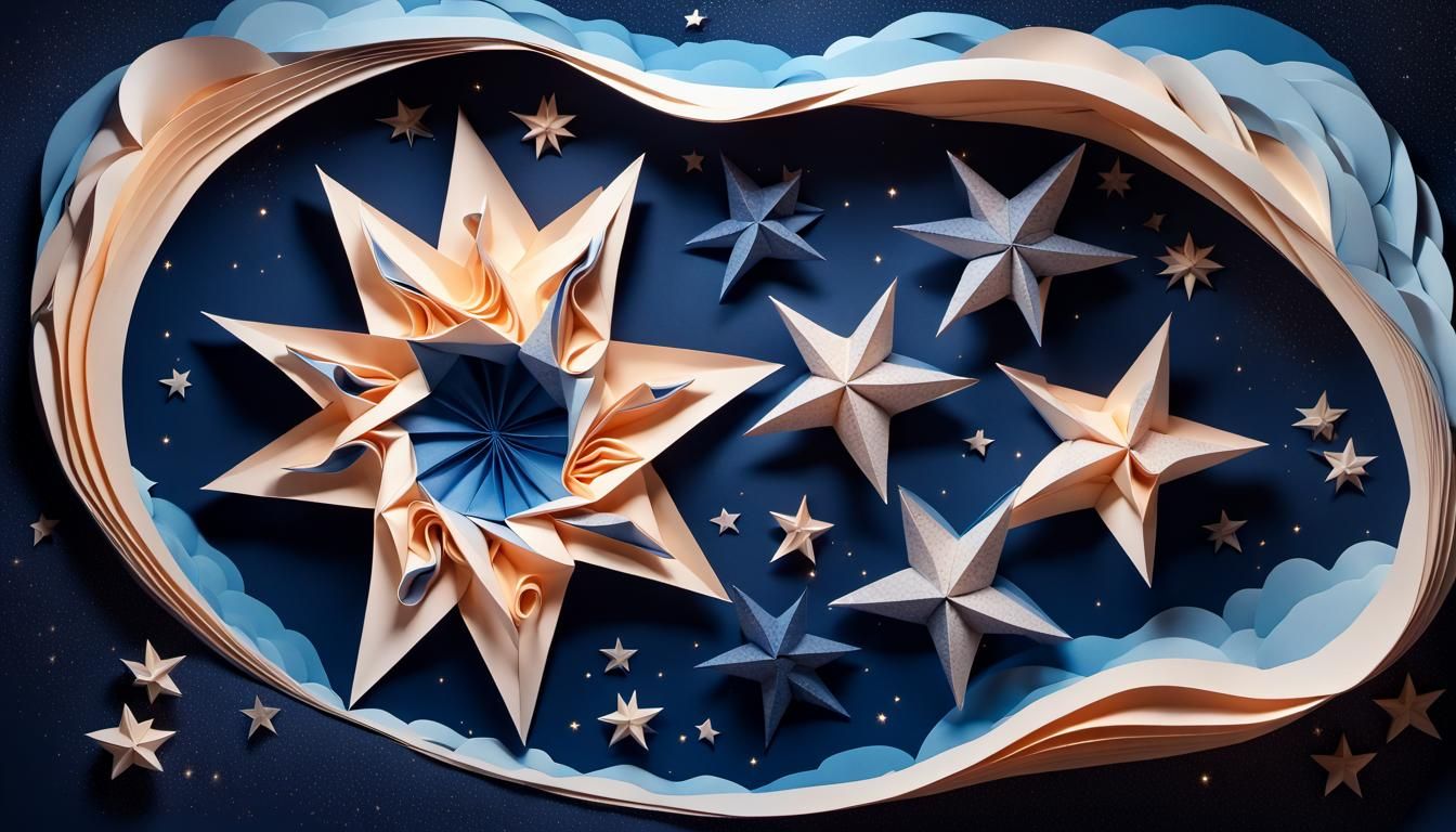 Cosmic Papercraft Stars in Deep Blue Sky