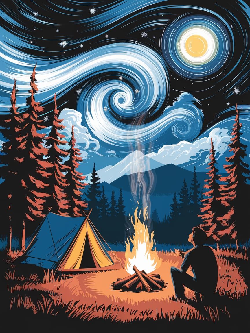 Campsite Under Starry Night Sky