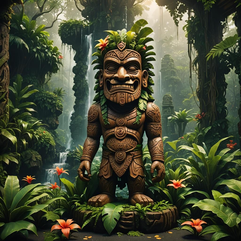 Lush Tiki Statue in Polynesian Fantasy Style