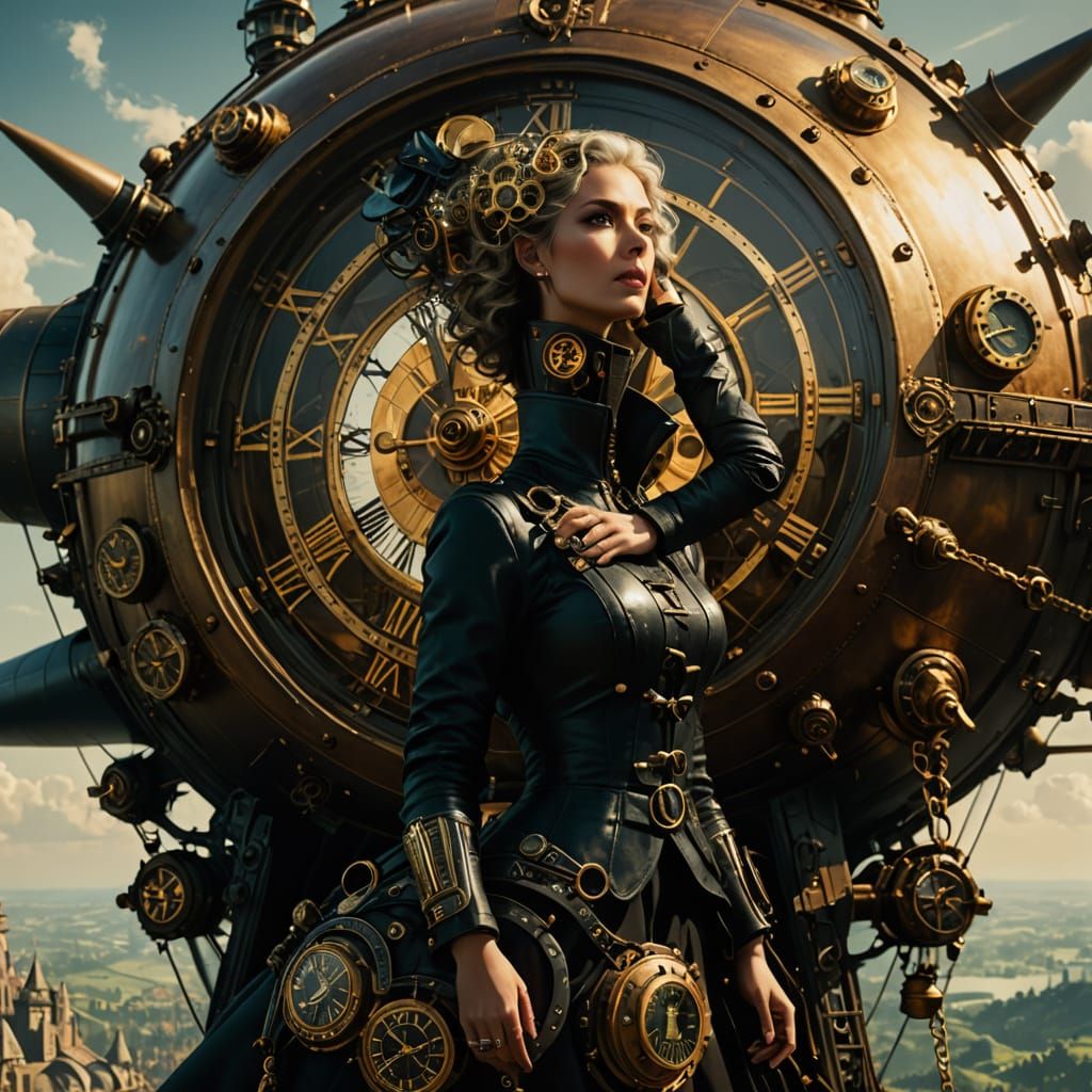 Retrofuturistic Clockpunk Woman in Airship