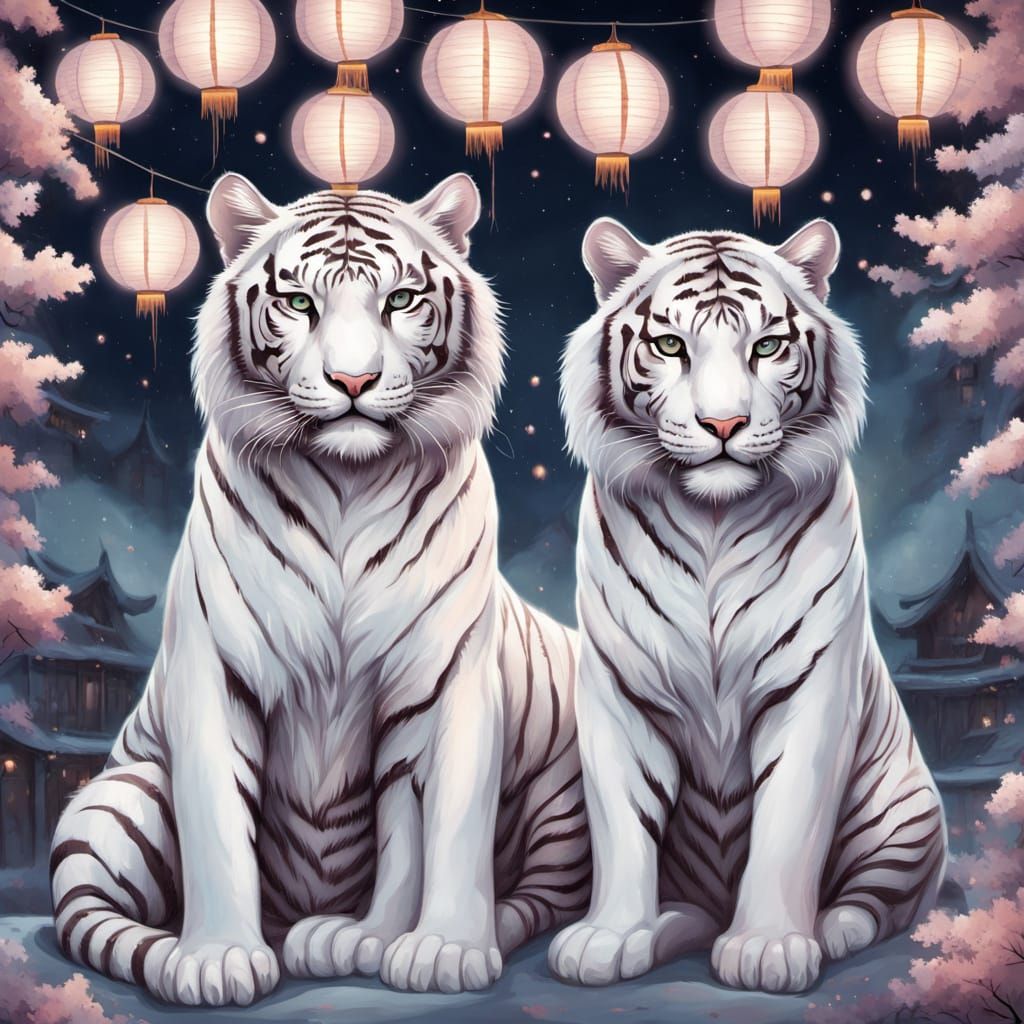 White Tiger Family New Year Celebration in Pastel Hues