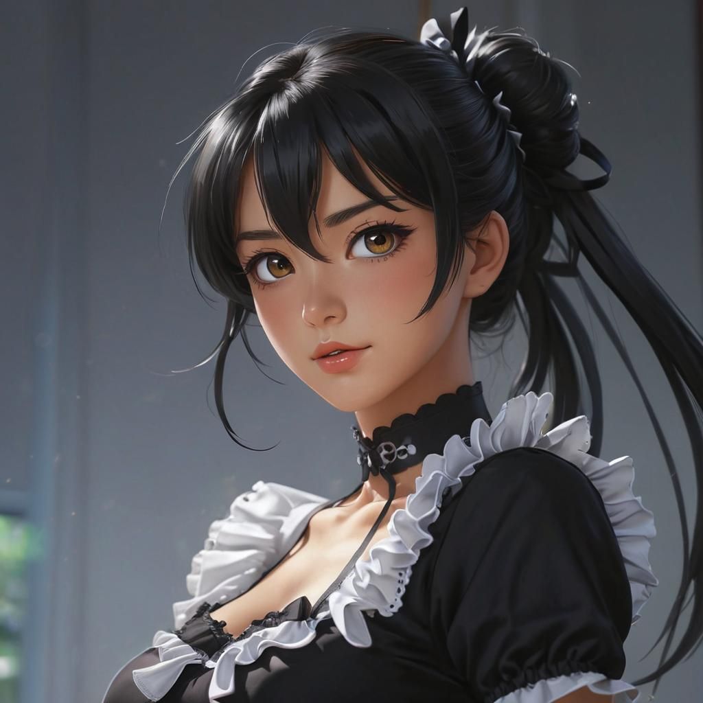 Anime Style Latina Maid Polishing Table