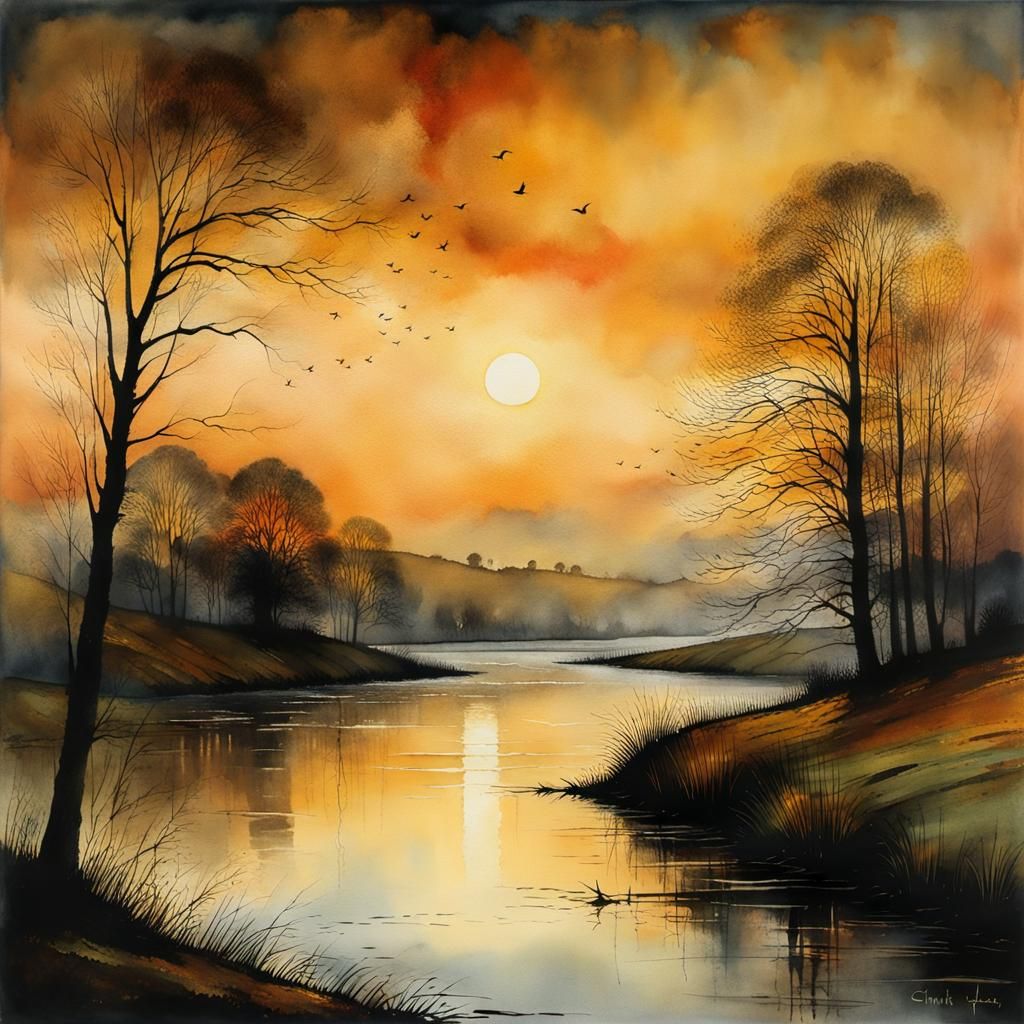 Twilight over the river