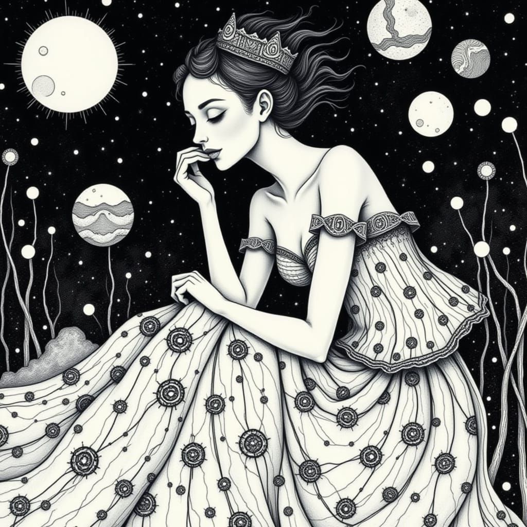 Surreal Portrait in Black and White Etching Style