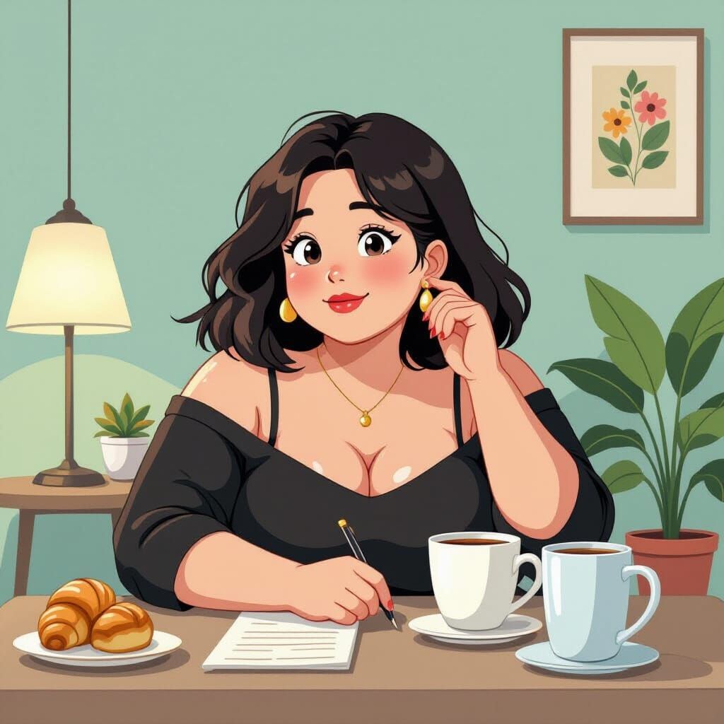 Chubby Woman's Self-Care: Minimalist Art Deco Poster