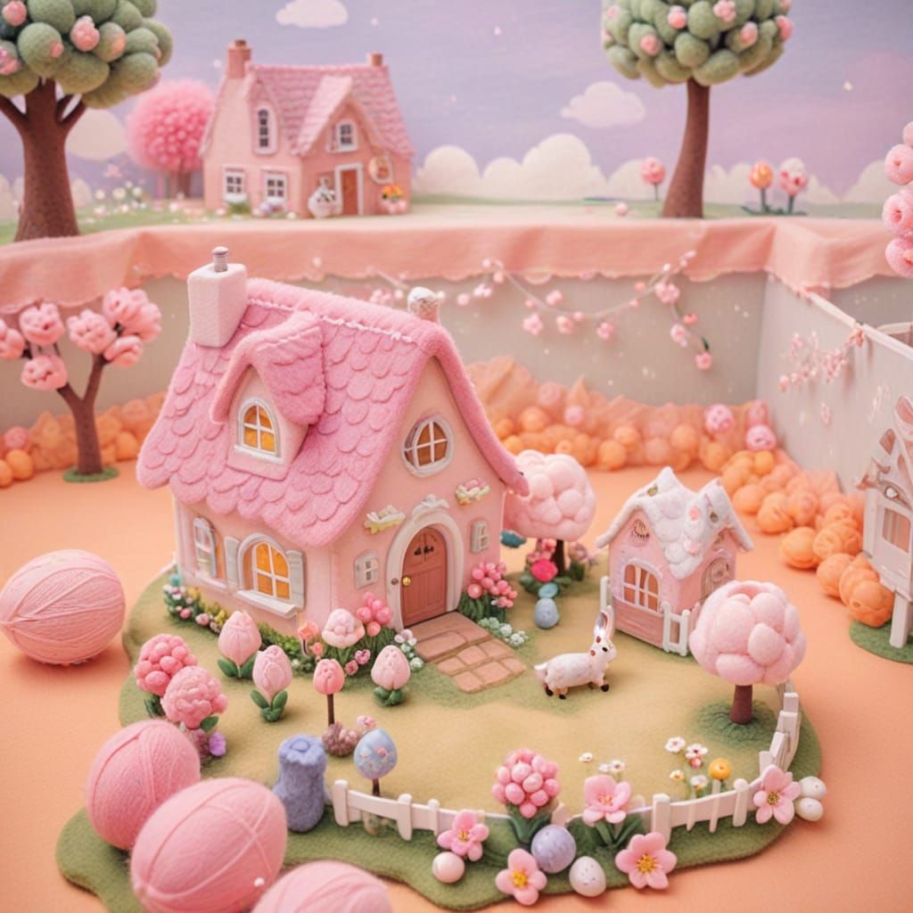 Pastel Pink Cottage in Whimsical Animal Crossing Style