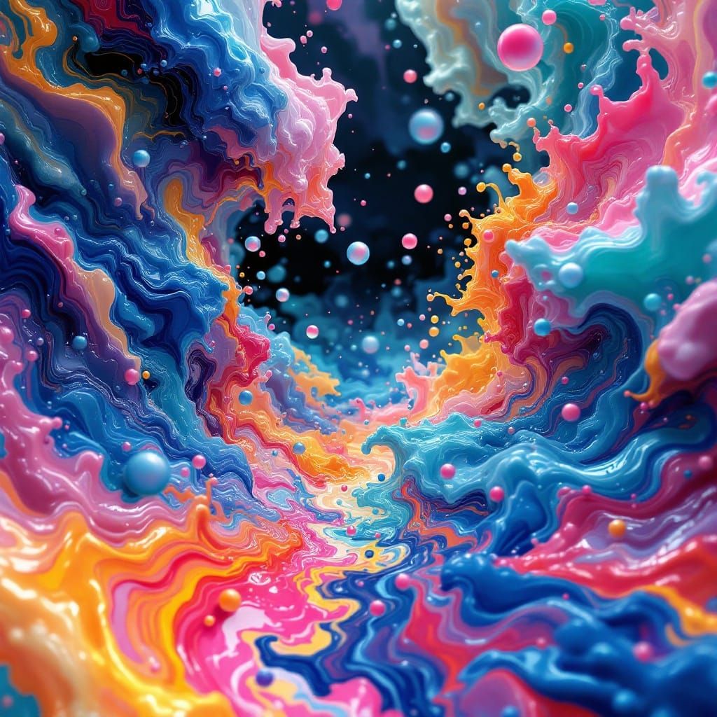 Abstract Zoo Scene in Marble Ink Style