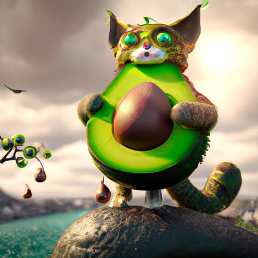 Fantastical Avocado Cat Digital Painting