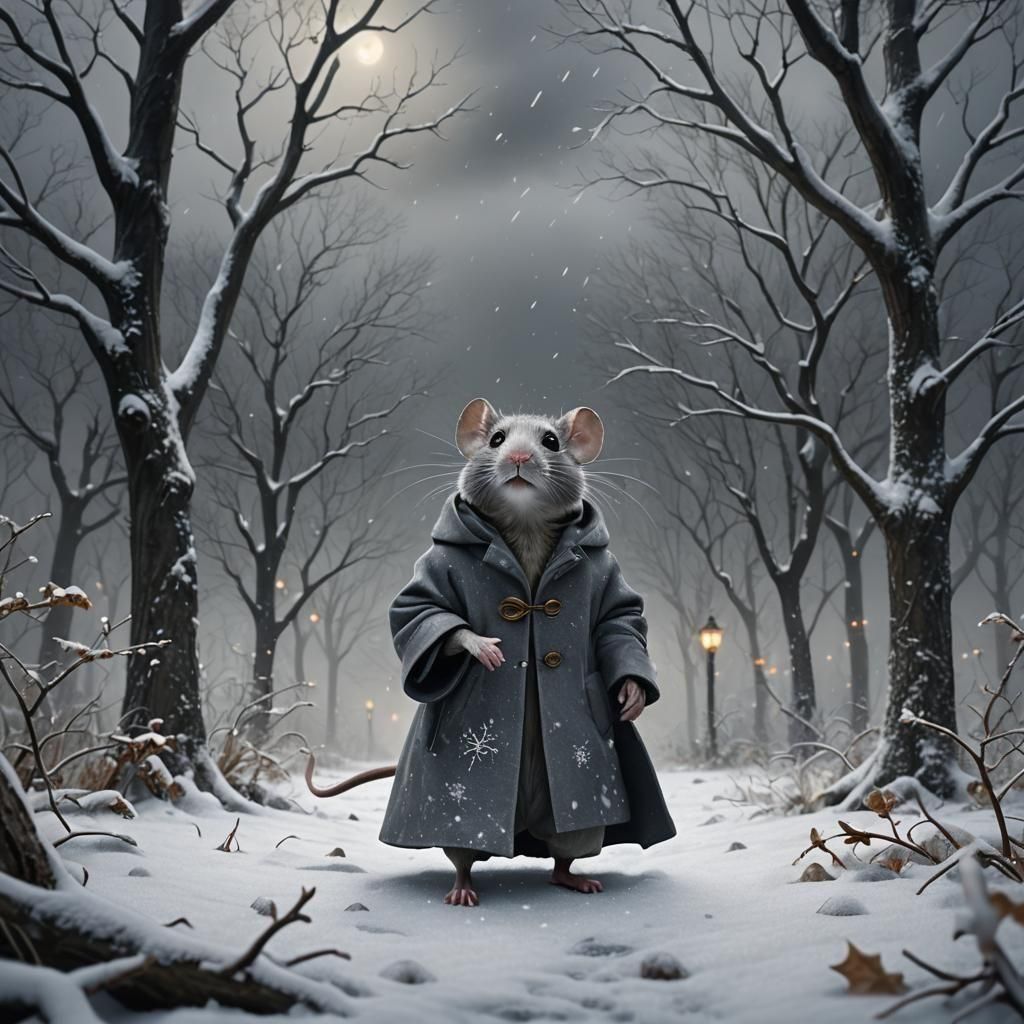 Mouse in Winter Storm: Detailed Matte Painting
