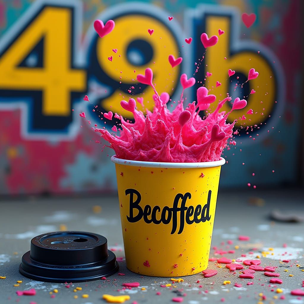 Exploding Hearts Coffee Cup Street Art