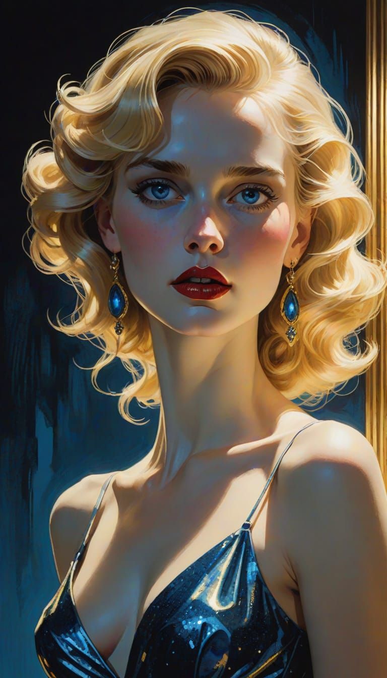 Sultry Blonde Goddess in Moonlit Noir
