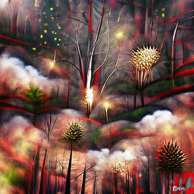 Fireworks Over Forest: Detailed Digital Painting