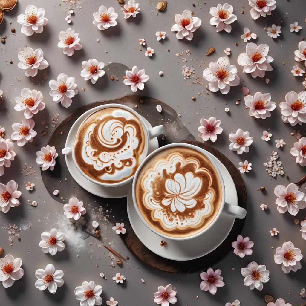 Cappuccino with Sakura Foam: Detailed Matte Painting