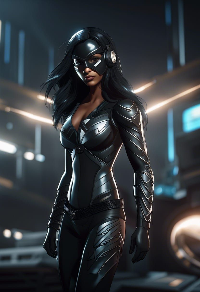 Indian Teenage Superheroine in Tactical Armor on Rooftop