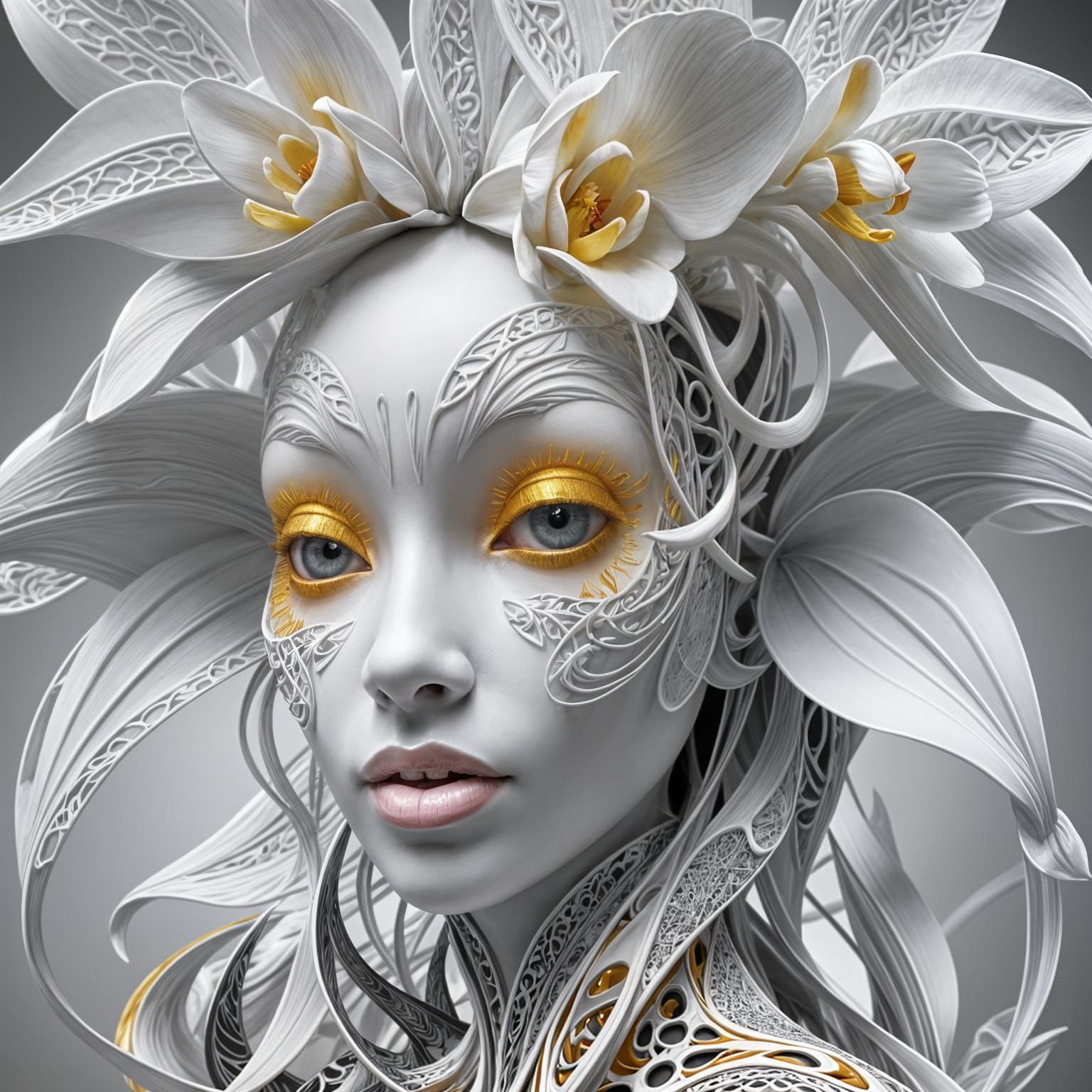 Abstract Portrait of Anthropomorphic Orchid in 3D