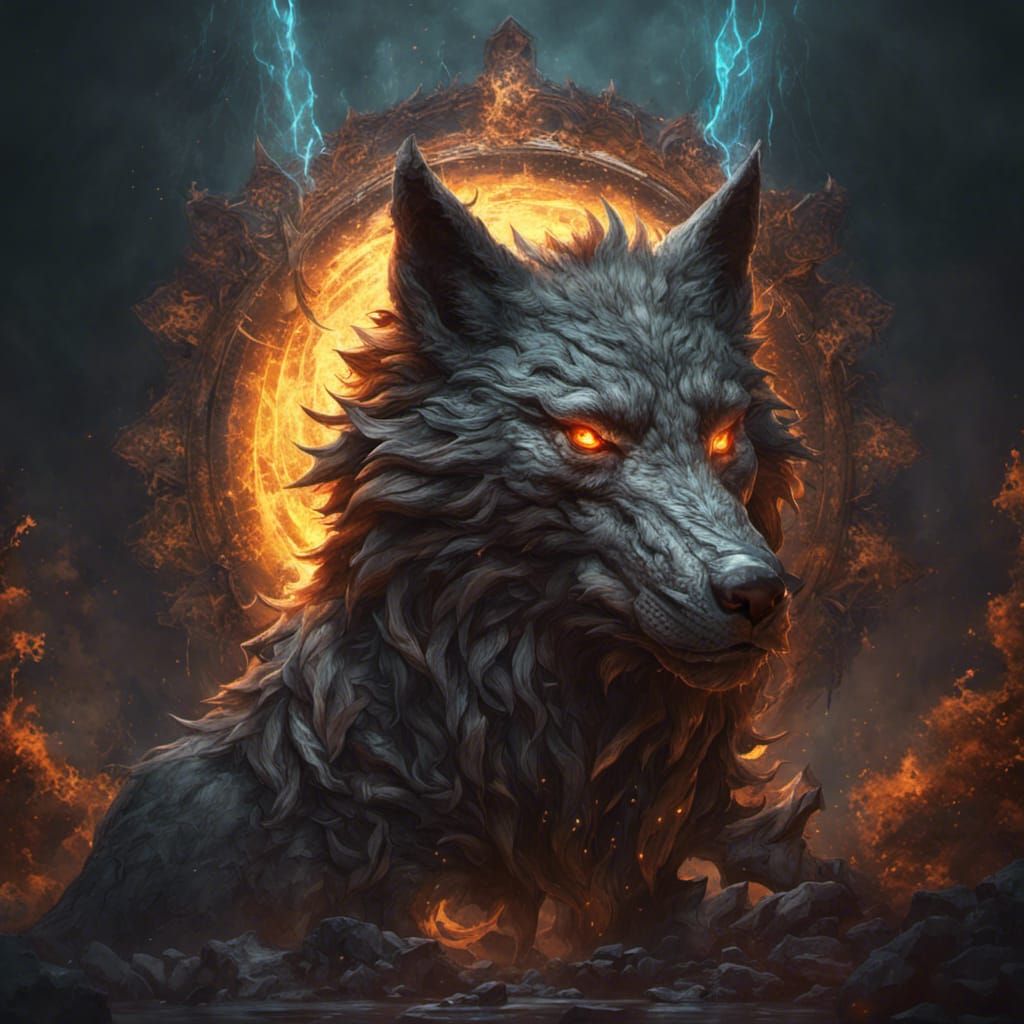 Elemental Wolf in Dark Fantasy Style