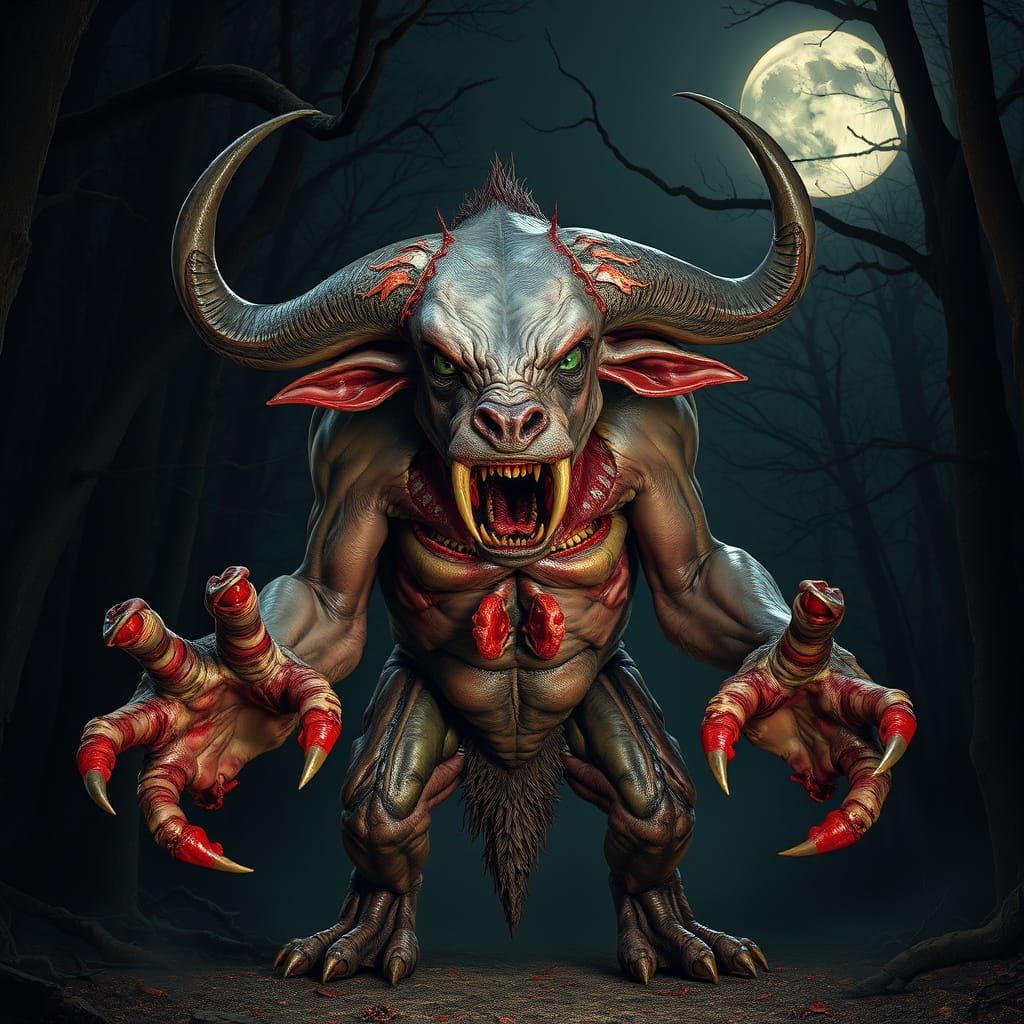 Terrifying Carcass Creature in Dark Forest, Photorealistic S...