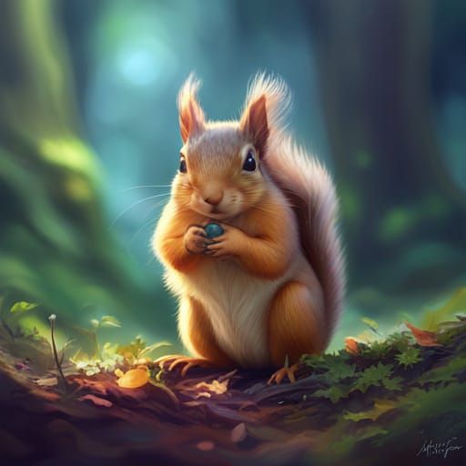 Dreamy Squirrel Portrait in Detailed Digital Art Style