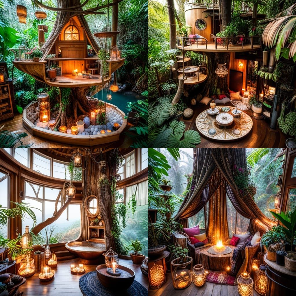 Boho Treehouse with Sunrise: Digital Matte Painting