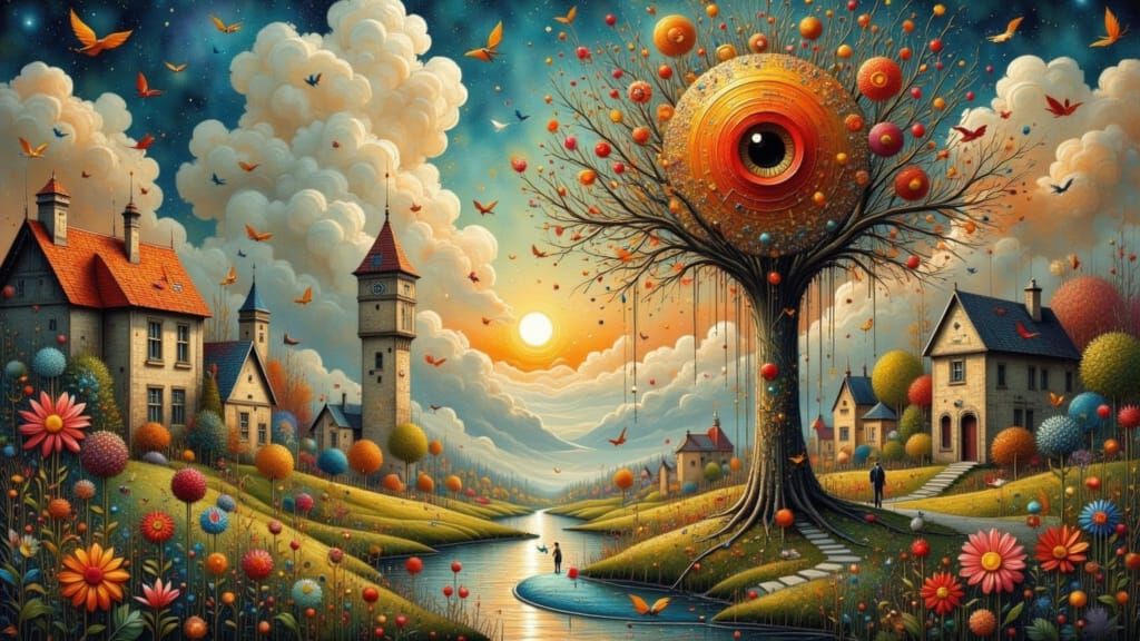 Surreal Optical Illusion with Dreamlike Elements