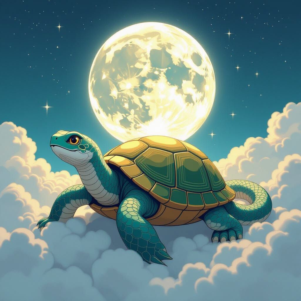 Celestial Turtle-Serpent Guardian with Moon Fragment